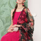 InWeave Women's Fuchsia Strappy Set W Dark Green Camelia Or Dupatta - Swadesiicart