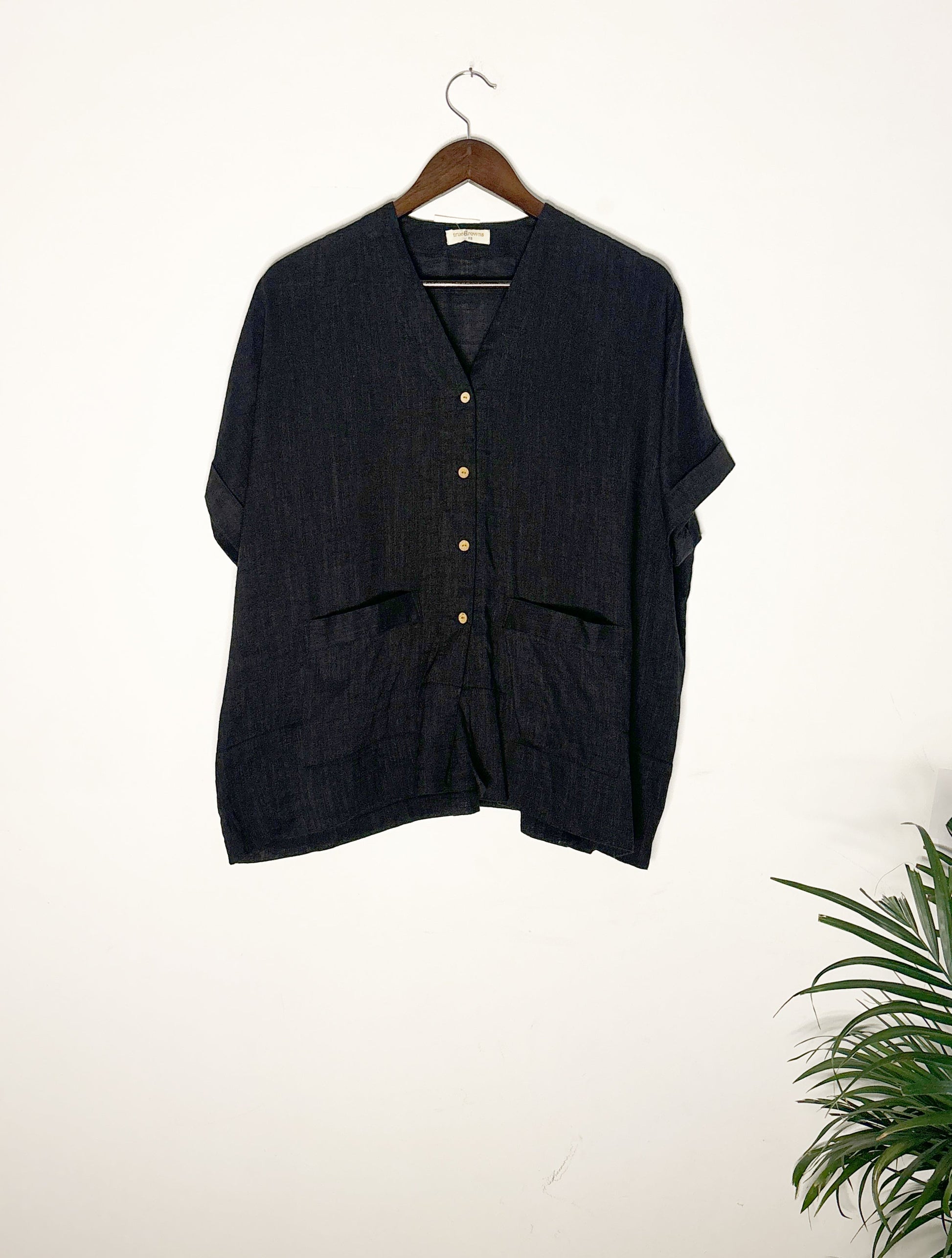 trueBrowns Black Slub Shirt Top | Swadesiicart