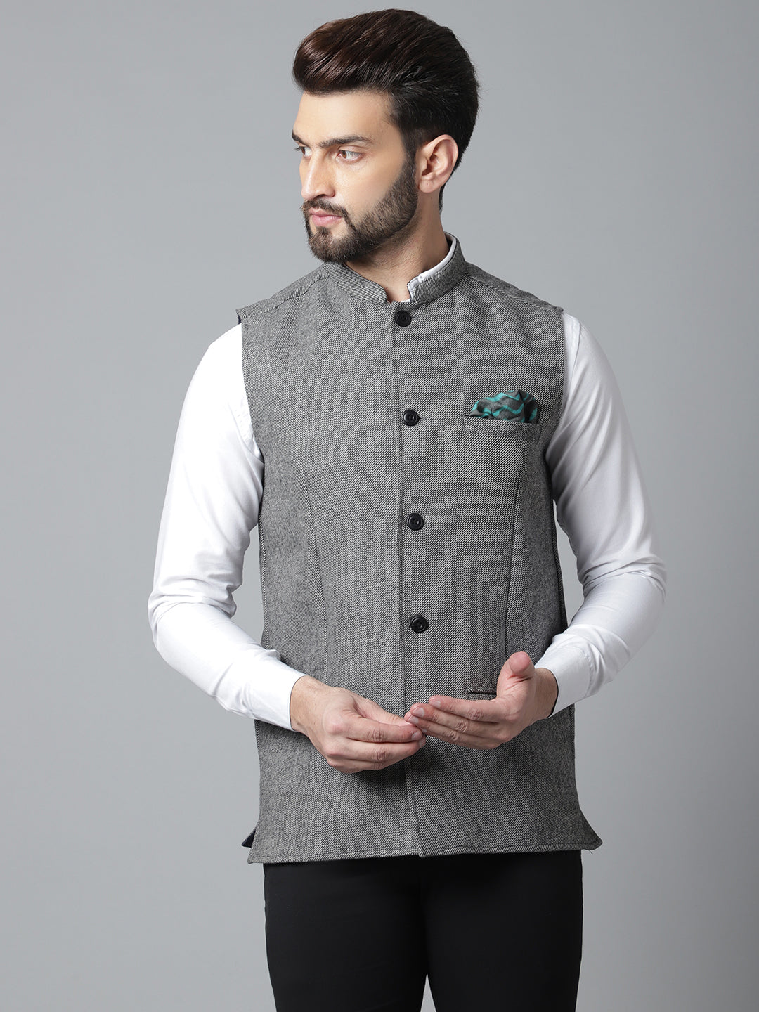 Even Apparels Men's Grey Pure Wool Nehru Jacket | Swadesiicart