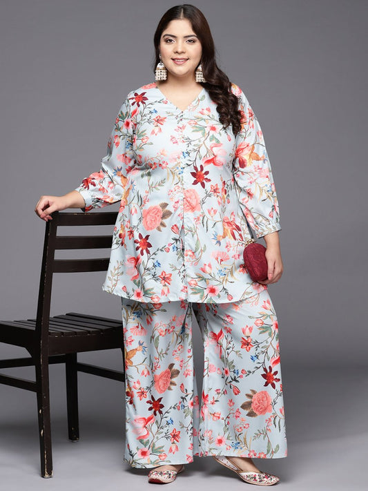 Ahalyaa Women Plus Size Printed Tunic with Palazzos | Swadesiicart