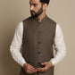 Even Apparels Men's Brown Mandarin Collar Waistcoat | Swadesiicart