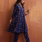 trueBrowns Blue Floral Print Flared Anarkali Kurta Co-ord Set - Swadesiicart