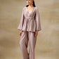 trueBrowns Grey Textured Silk Deep V-Neck Co-Ord Set - Swadesiicart