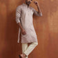 trueBrowns Men's Beige Sequin Chanderi Kurta | Swadesiicart
