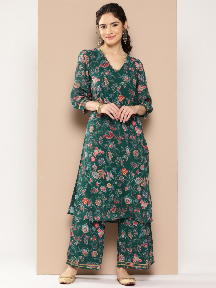 Ahalyaa Women Floral Printed Regular Gotta Patti Kurta with Palazzos | Swadesiicart