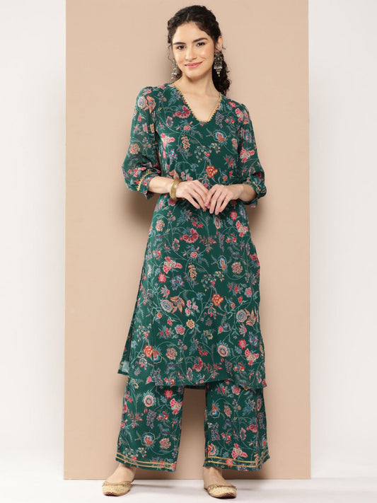 Ahalyaa Women Floral Printed Regular Gotta Patti Kurta with Palazzos | Swadesiicart