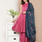 InWeave Women's Fuchsia Lurex Boho Kurta Set With Blue Printed Cotton Dupatta - Swadesiicart