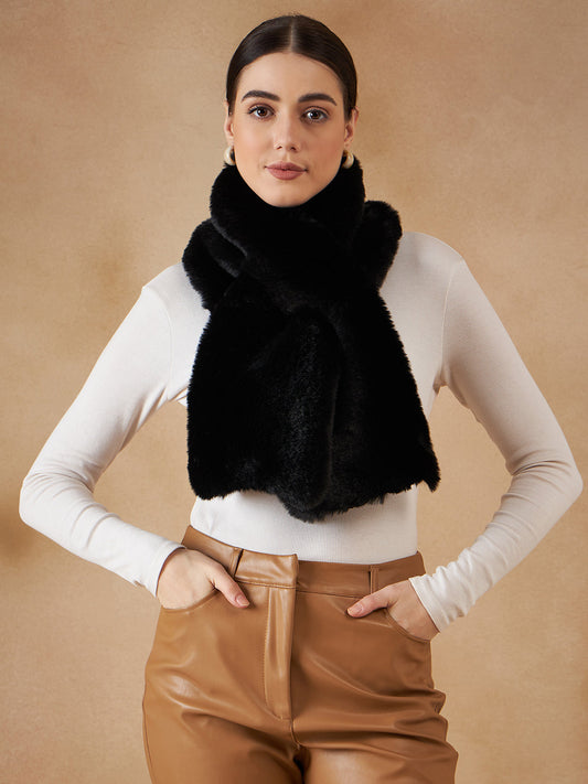 InWeave Women's Black Faux Fur Neck Warmer - Swadesiicart