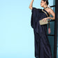 InWeave Women's Navy One Shoulder Kurta Set With Gota Work - Swadesiicart