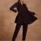 trueBrowns Wine Velvet Sleeve Embroidered Co-ord Set - Swadesiicart