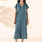 trueBrowns Turquoise Cotton Dobby Dress | Swadesiicart