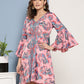 InWeave Women's Pink Floral Blue Bell Sleeve Dress - Swadesiicart