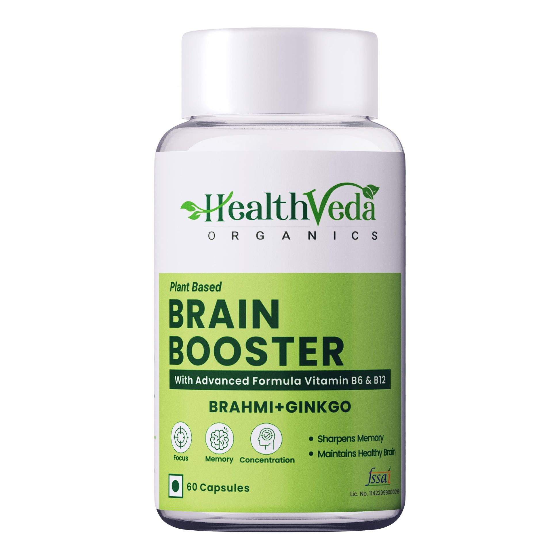 Health Veda Organics Plant Based Brain Booster Capsules - Swadesiicart