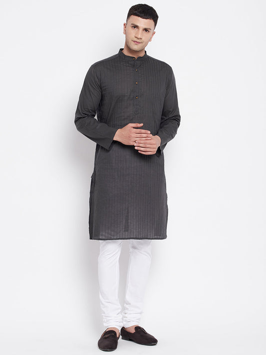 Even Apparels Grey Pure Cotton Kurta With Band Collar | Swadesiicart