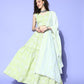 Ahalyaa Pure Cotton Green & White Printed Khari Print Ready to Wear Lehenga & Blouse With Dupatta | Swadesiicart