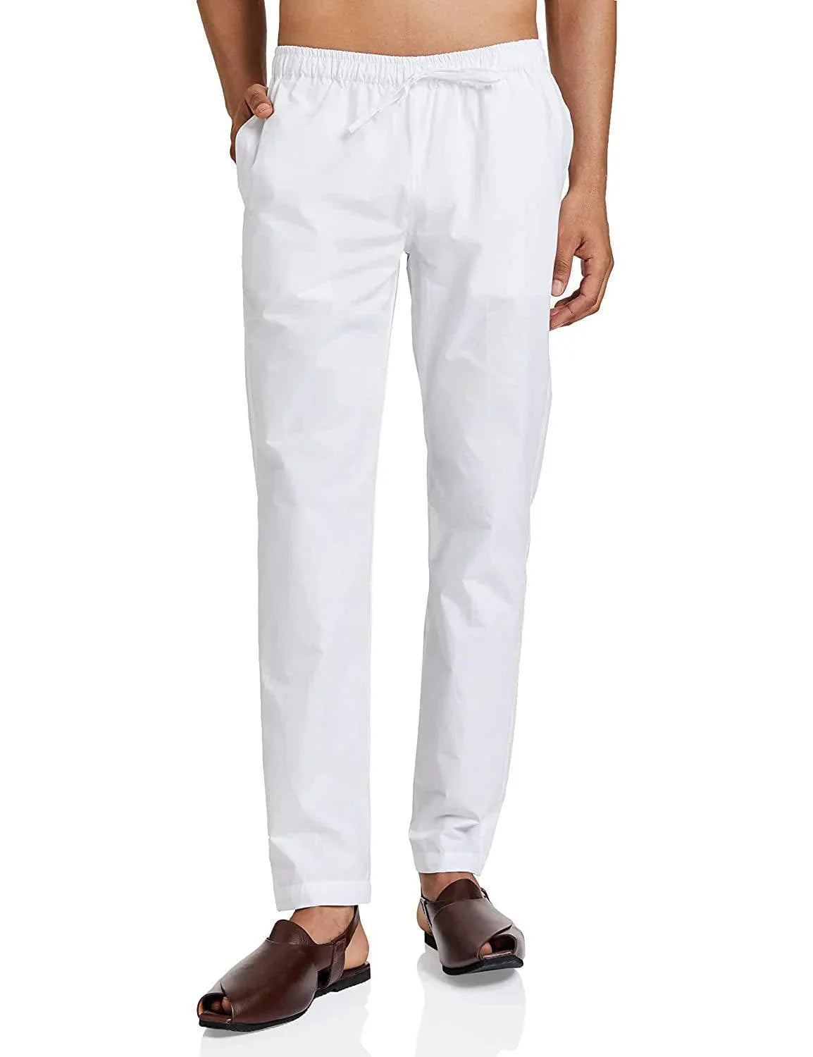Fabmade Men's White Cotton Linen Pyjama | Swadesiicart