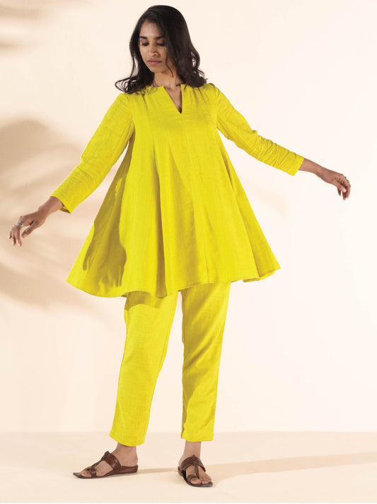 trueBrowns Lime Cotton Dobby Flared Co-ord Set - Swadesiicart