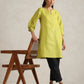 trueBrowns Green Cotton Blend Short Kurta | Swadesiicart