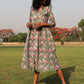 trueBrowns Sage Cotton Block Print Lapel Collared Dress | Swadesiicart