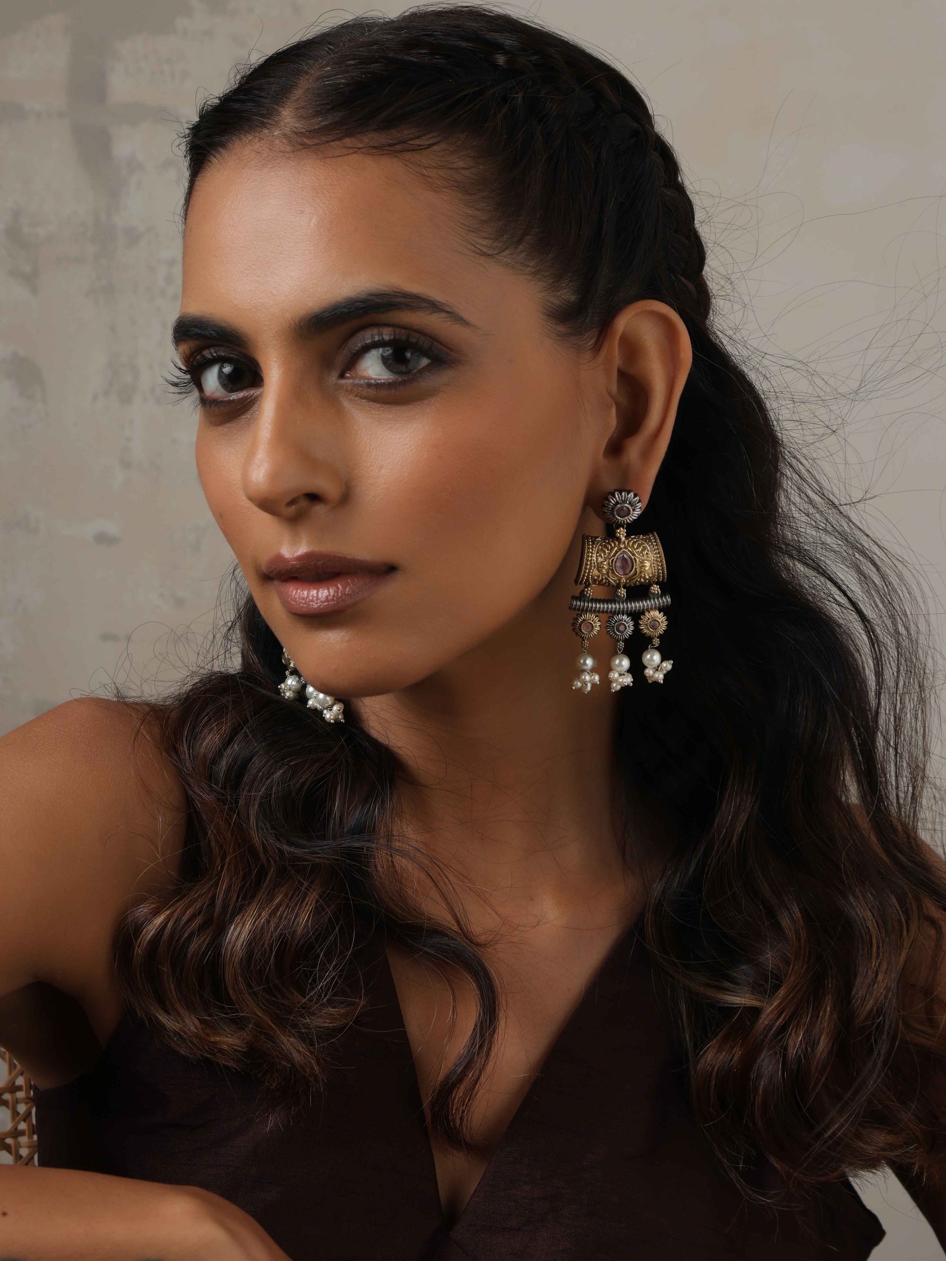 trueBrowns Silver Gold Tone Dangle Earrings - Swadesiicart