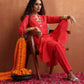 trueBrowns Red Print A-line Kurta Set | Swadesiicart