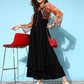 InWeave Women's Strappy Set In Black With Green Floral Short Or Cape - Swadesiicart