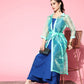 InWeave Women's Ink Blue Strappy Kurta Set With Teal Organza Cape - Swadesiicart