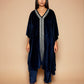 trueBrowns Navy Blue Velvet Embroidered Kaftan Kurta Set | Swadesiicart