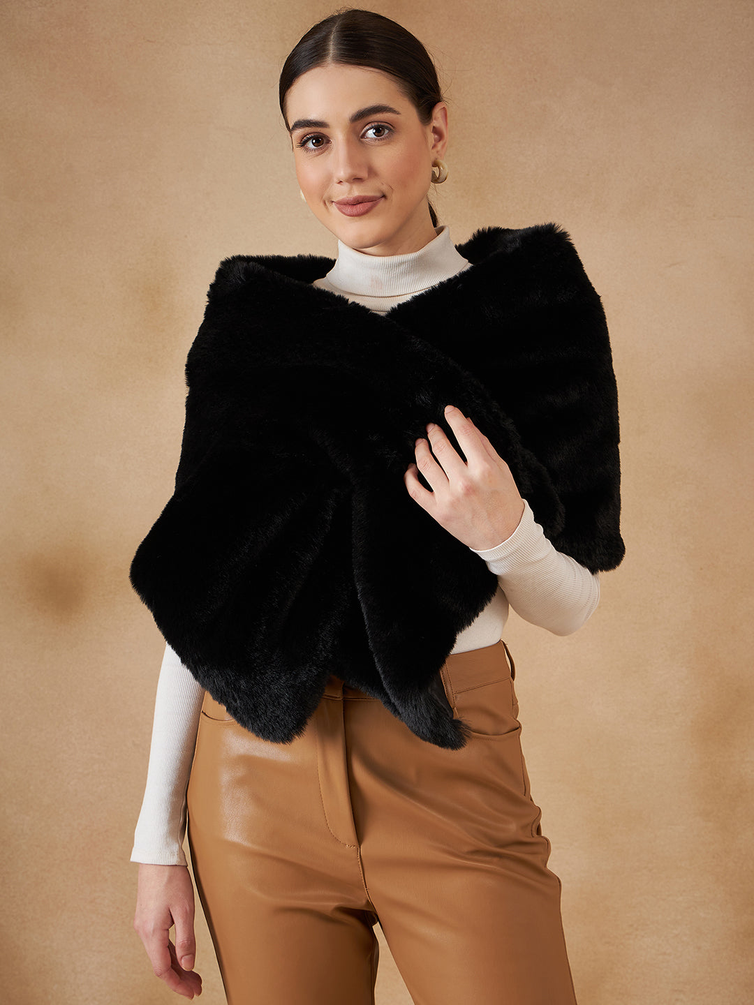 InWeave Women's Black Long Faux Fur Cape - Swadesiicart