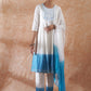 InWeave Women's White Lurex Blue Dye Patch Gota Anarkali Kurta Set W Dupatta - Swadesiicart