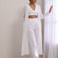 trueBrowns White Dobby Overlay Jacket Blouse Pant Set | Swadesiicart