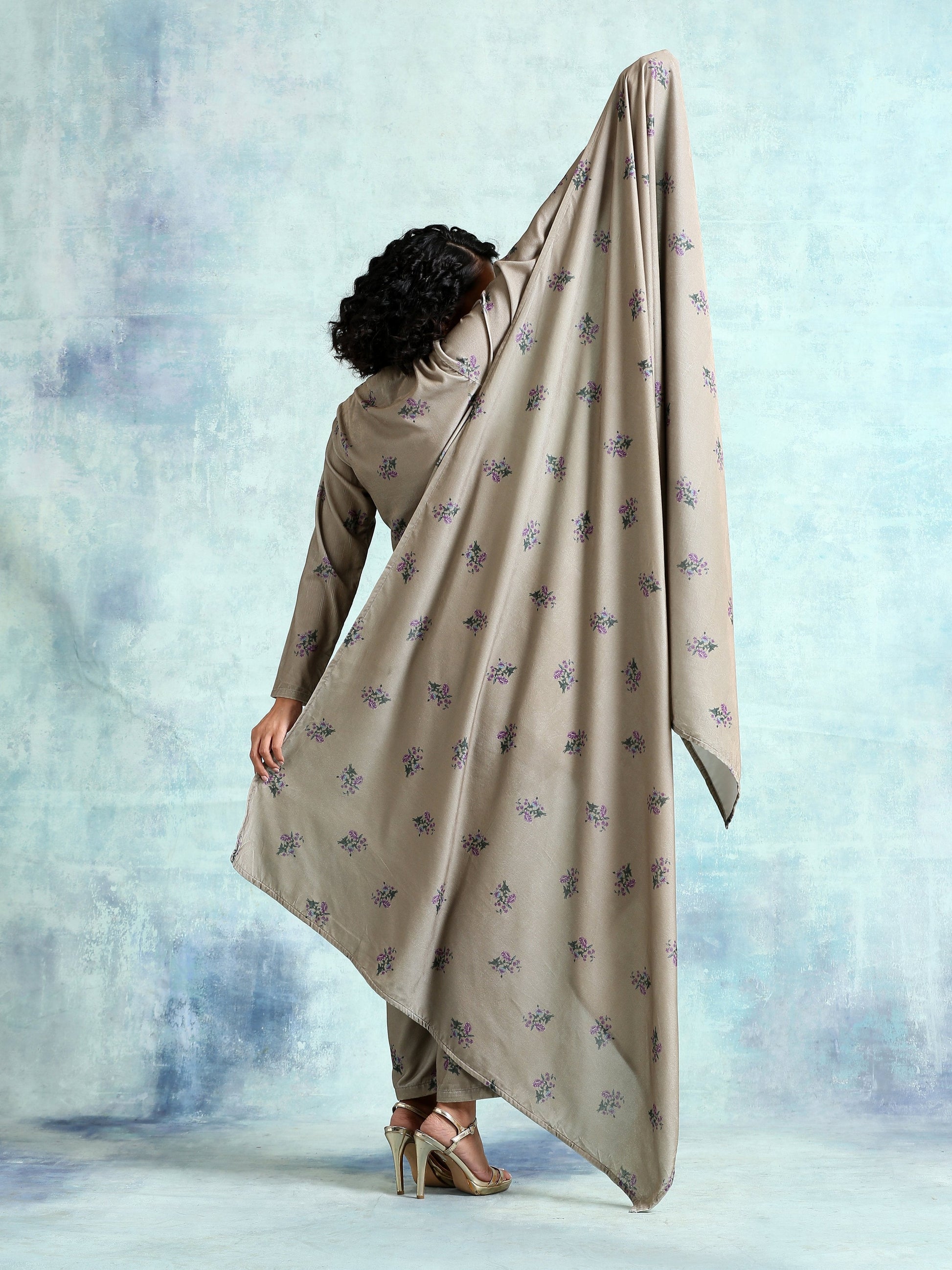 trueBrowns Sage Printed Velvet Shawl | Swadesiicart