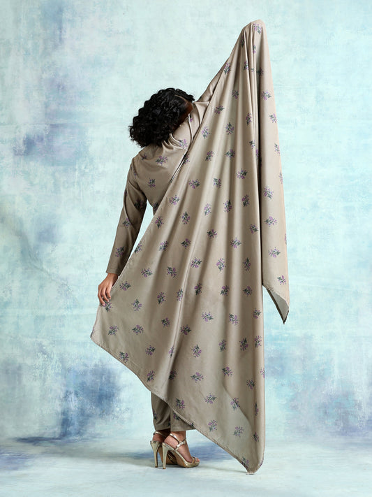 trueBrowns Sage Printed Velvet Shawl | Swadesiicart