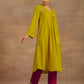 trueBrowns Lime Velvet Yoke Embroidered Kurta | Swadesiicart