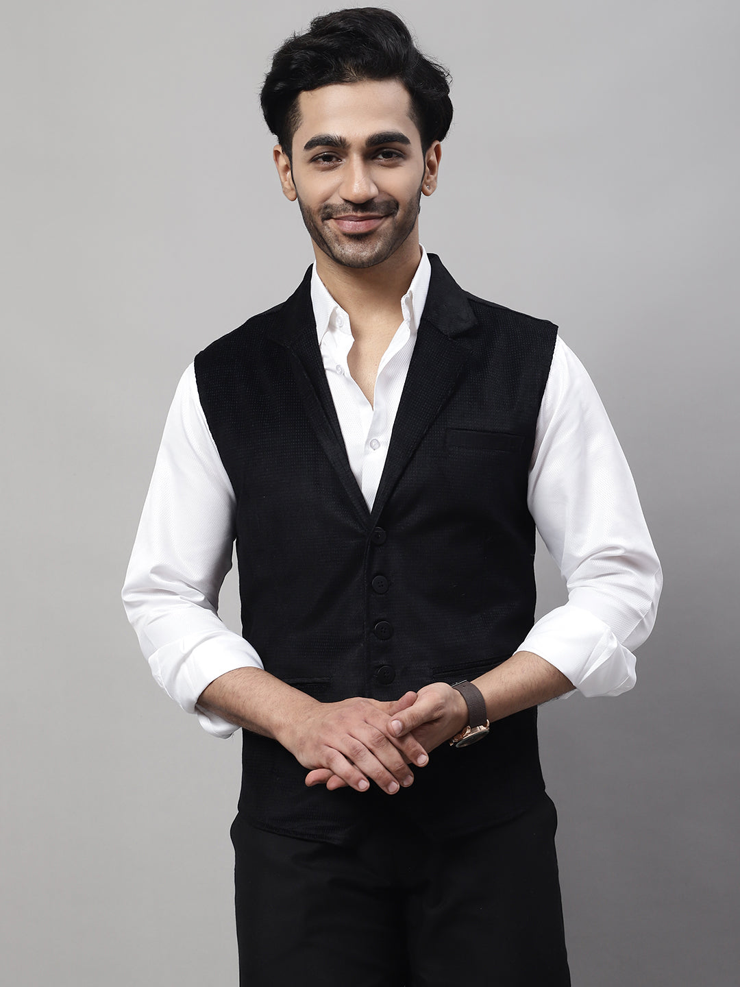 Even Apparels Men's Black Nehru Jacket With Welt Pockets | Swadesiicart