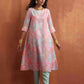 trueBrowns Beige Palm Print A-line Kurta Set | Swadesiicart
