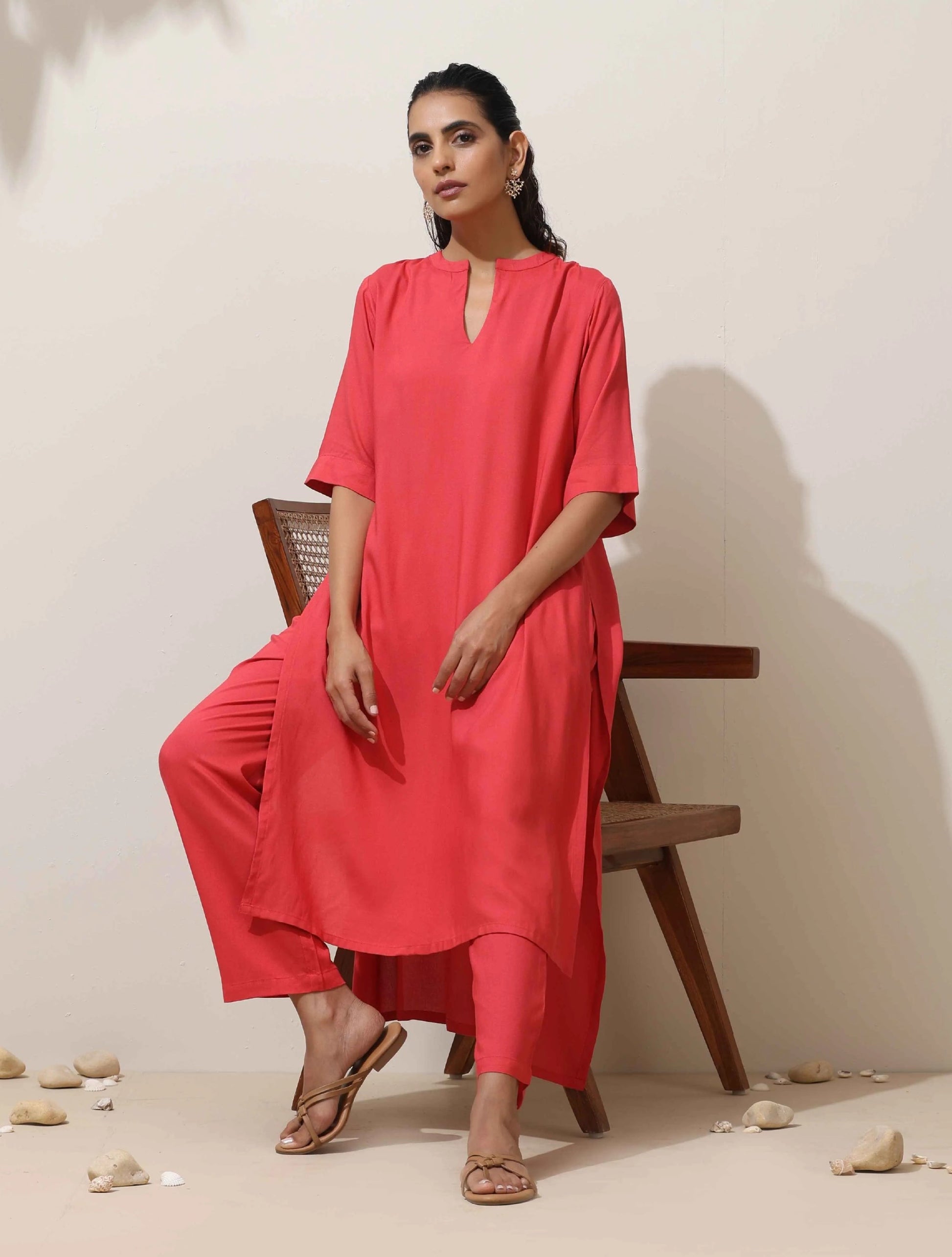 trueBrowns Coral Viscose Kurta Pant Set | Swadesiicart