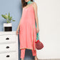 InWeave Women's Pink Lace Work Straight Strappy Kurta Set With Turquoise Chiffon Dupatta - Swadesiicart