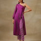 trueBrowns Purple Bandhani Printed Silk One Shoulder Kurta Pant Set | Swadesiicart