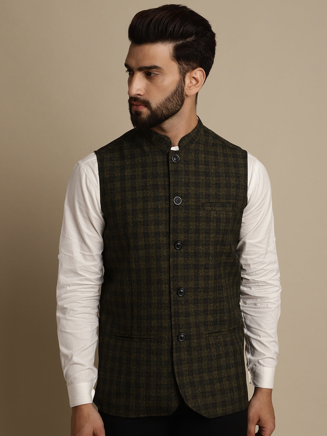 Even Apparels Men's Multi Mandarin Collar Waistcoat | Swadesiicart