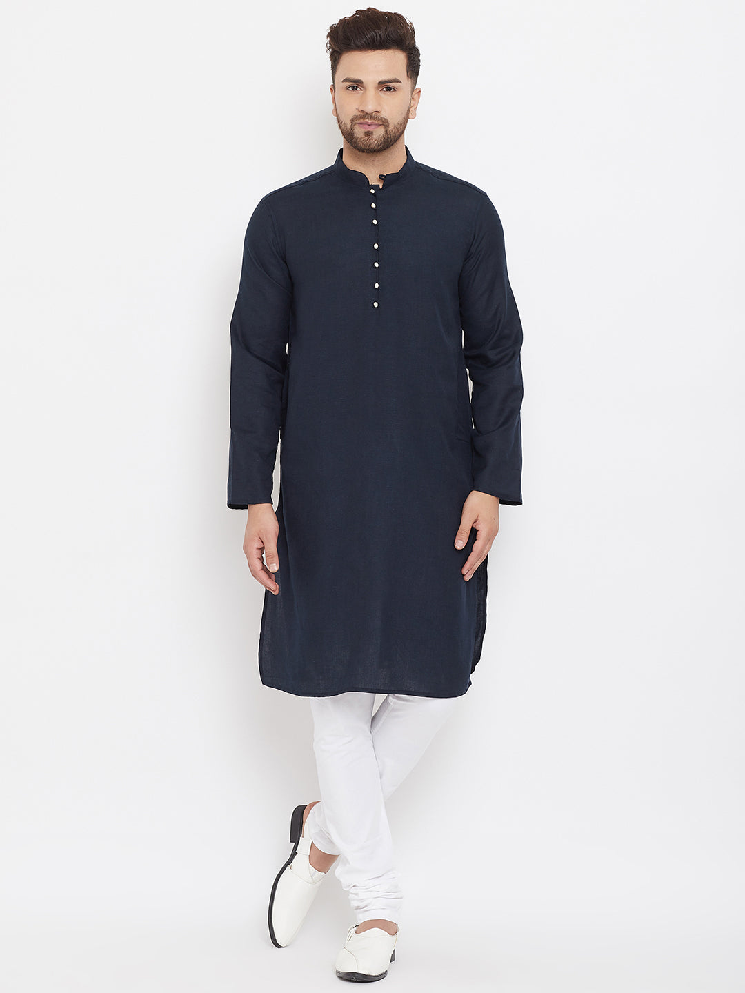 Even Apparels Blue Pure Cotton Kurta With Band Collar | Swadesiicart