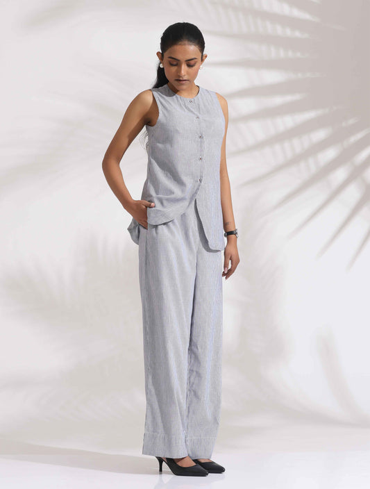 trueBrowns Grey Cotton Stripe Co-ord Set - Swadesiicart