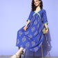 Ahalyaa Blue Floral Print Midi Empire Ethnic Dress | Swadesiicart