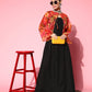 InWeave Women's Black Strappy Set With Pink Mustard Floral Short Organza Cape - Swadesiicart