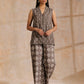 trueBrowns Clay Dabu Zig-Zag Motifs Print Cotton Sleeveless Jacket Pant Set | Swadesiicart
