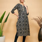 InWeave Women's Black Ikkat Print Gota Cotton Straight Kurta - Swadesiicart