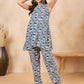 InWeave Peacock Blue White Moroccan Print Round Neck Kurta Set - Swadesiicart