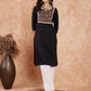 InWeave Women's Black Printed Neck Patch Work Straight Kurta - Swadesiicart