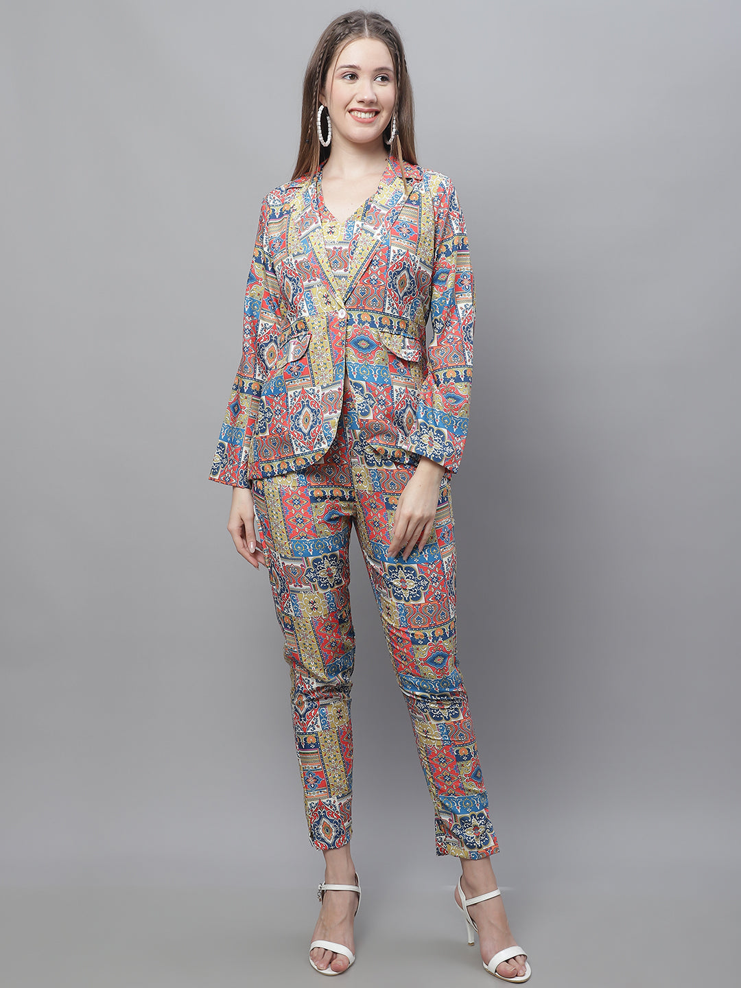 Jainish Women's WoDigital Printed Crop Top and Jacket Set - Multi - Swadesiicart