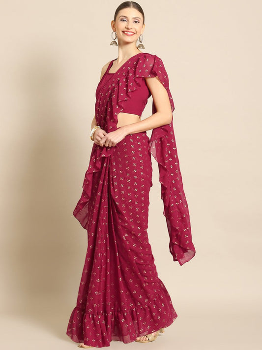 Ahalyaa Printed Ready To Wear Ruffles Saree | Swadesiicart